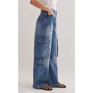 ME+EM Baggy Cargo Denim Trousers Jeans Pants Wide Leg Pockets 24 Vintage Wash